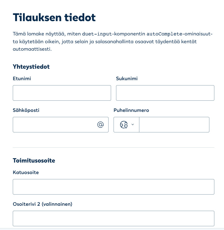 Contact and delivery form template on the published Duet DS site